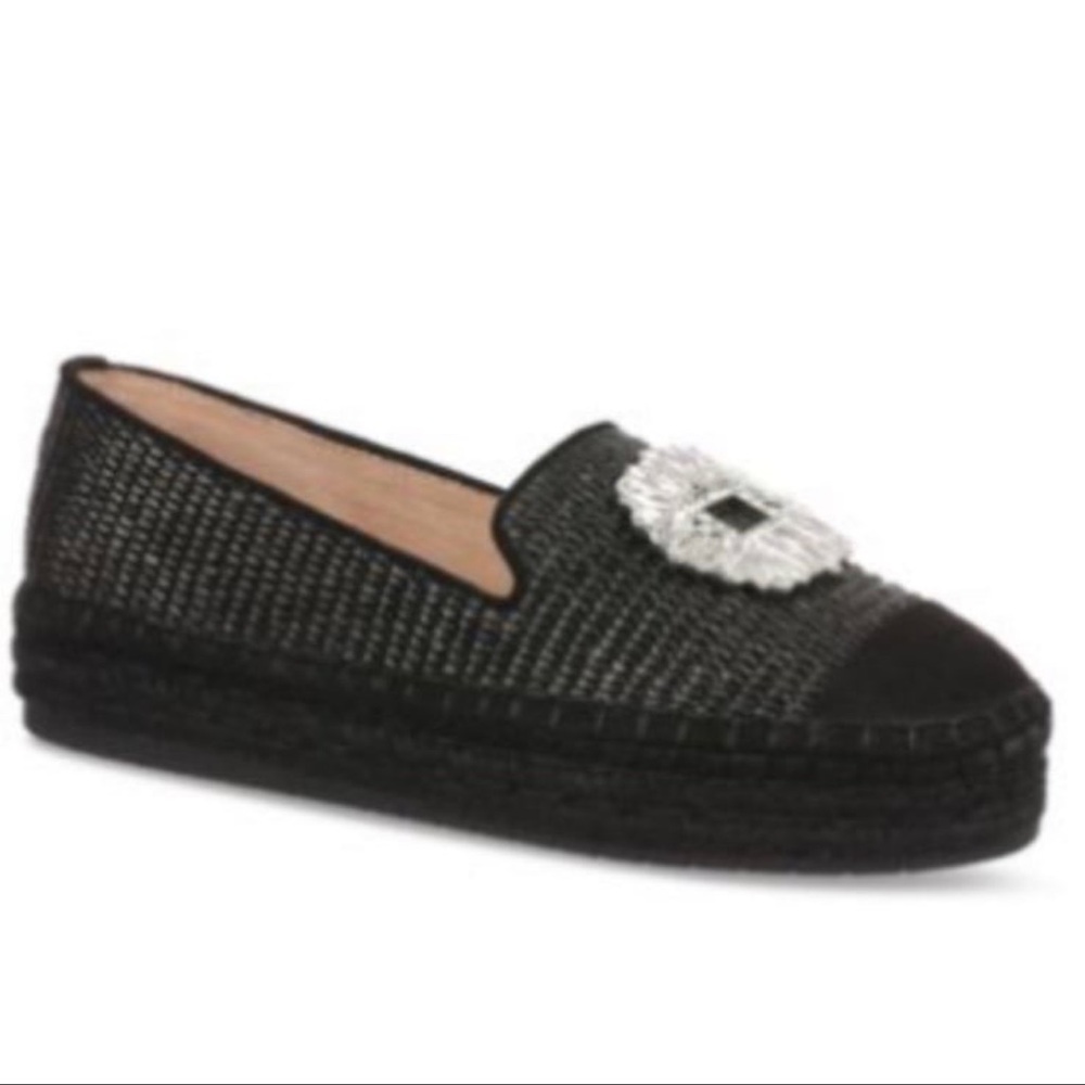 INC International Concepts Black Espadrille Loafers with Silver Accent Brooch